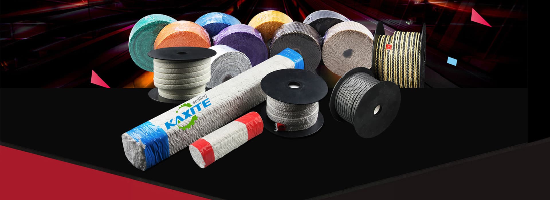 Braided graphite at PTFE packing para sa valve stem sealing